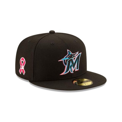 Black Miami Marlins Hat - New Era MLB Mother's Day 59FIFTY Fitted Caps USA3650871